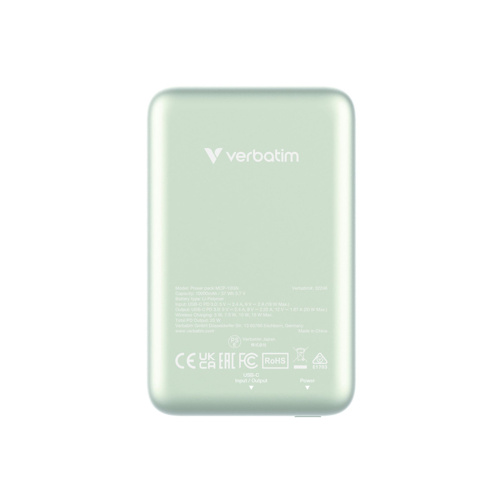Produktbild för Verbatim Charge 'n' Go trådlös powerbank - magnetfäste - Li-pol - USB-C - 20 Watt