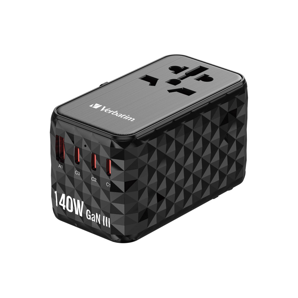 Produktbild för Verbatim UTA-10 strömadapter - GaN III, universell - 3 x USB-C, USB - 140 Watt
