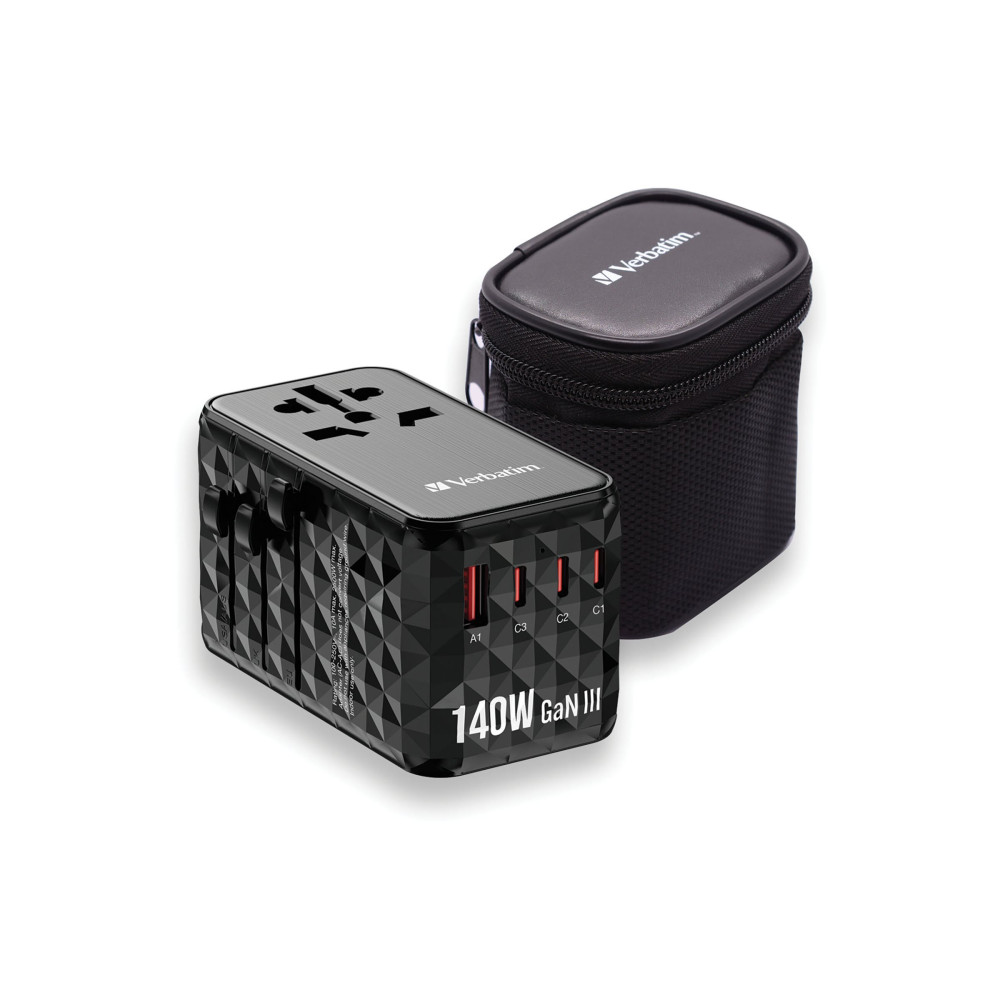 Produktbild för Verbatim UTA-10 strömadapter - GaN III, universell - 3 x USB-C, USB - 140 Watt