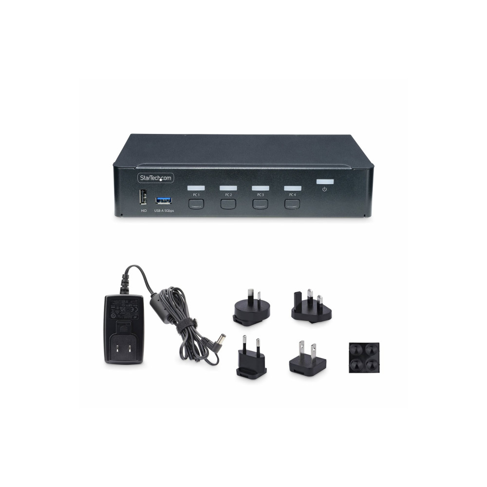 Produktbild för StarTech.com 4-Port DisplayPort KVM Switch, 4K 60Hz, TAA Compliant - omkopplare för tangentbord/video/mus/ljud/USB - 4 portar - TAA-kompatibel