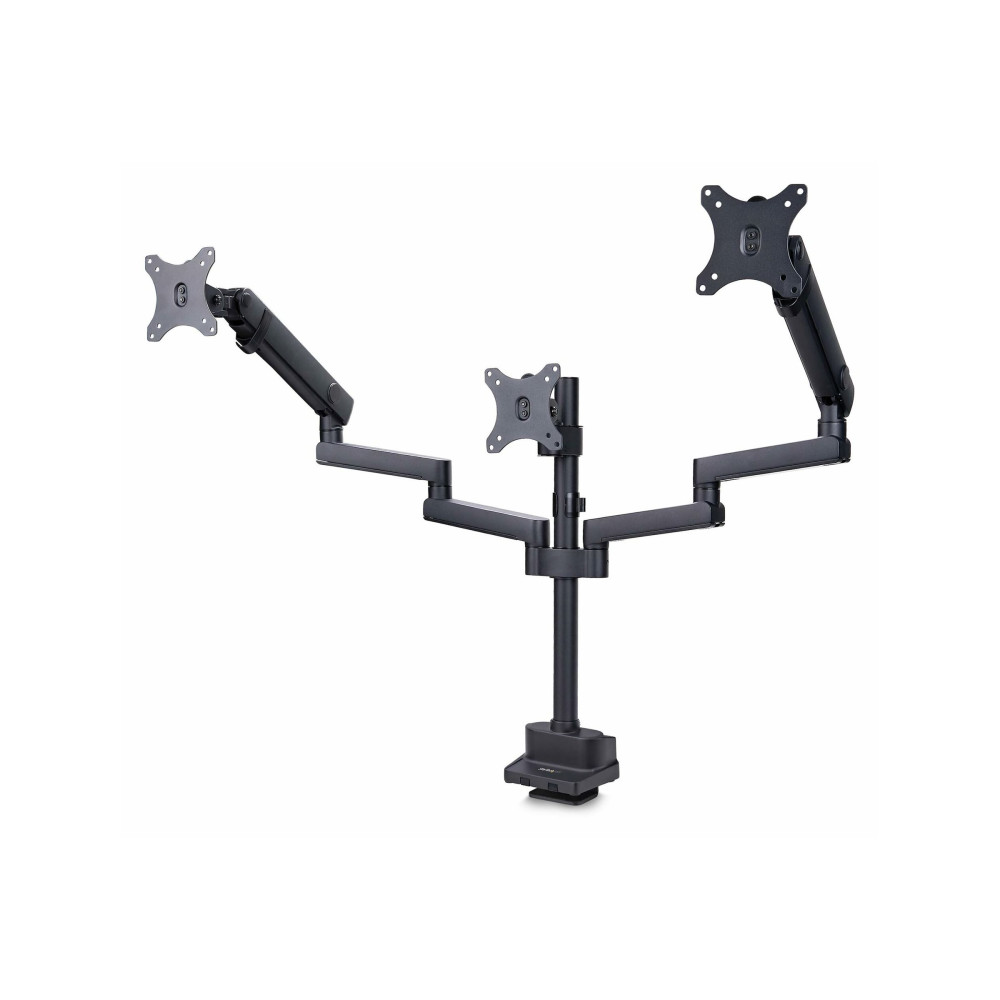 Produktbild för StarTech.com Triple Monitor Desk Mount For Up To Three 27in Screens, VESA 75x75/100x100, Tool-Less Arm Adjustments, C-Clamp/Grommet Mount, Spring-Assisted Arms monteringssats - justerbar arm - för 3 LCD-bildskärmar - svart