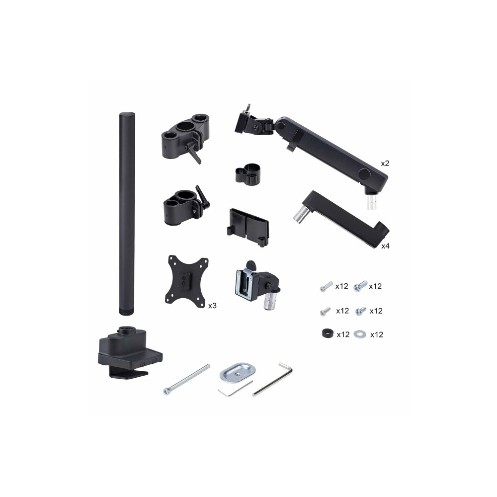 Produktbild för StarTech.com Triple Monitor Desk Mount For Up To Three 27in Screens, VESA 75x75/100x100, Tool-Less Arm Adjustments, C-Clamp/Grommet Mount, Spring-Assisted Arms monteringssats - justerbar arm - för 3 LCD-bildskärmar - svart
