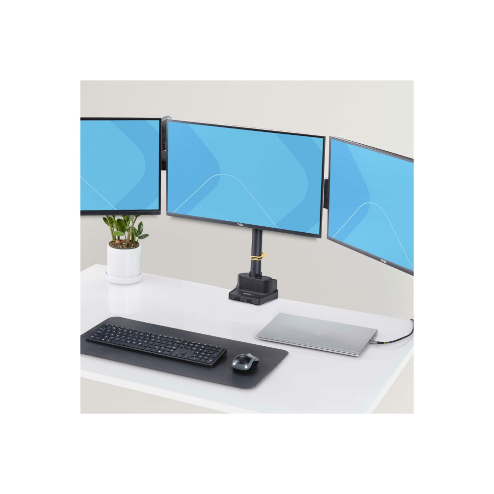 Produktbild för StarTech.com Triple Monitor Desk Mount For Up To Three 27in Screens, VESA 75x75/100x100, Tool-Less Arm Adjustments, C-Clamp/Grommet Mount, Spring-Assisted Arms monteringssats - justerbar arm - för 3 LCD-bildskärmar - svart