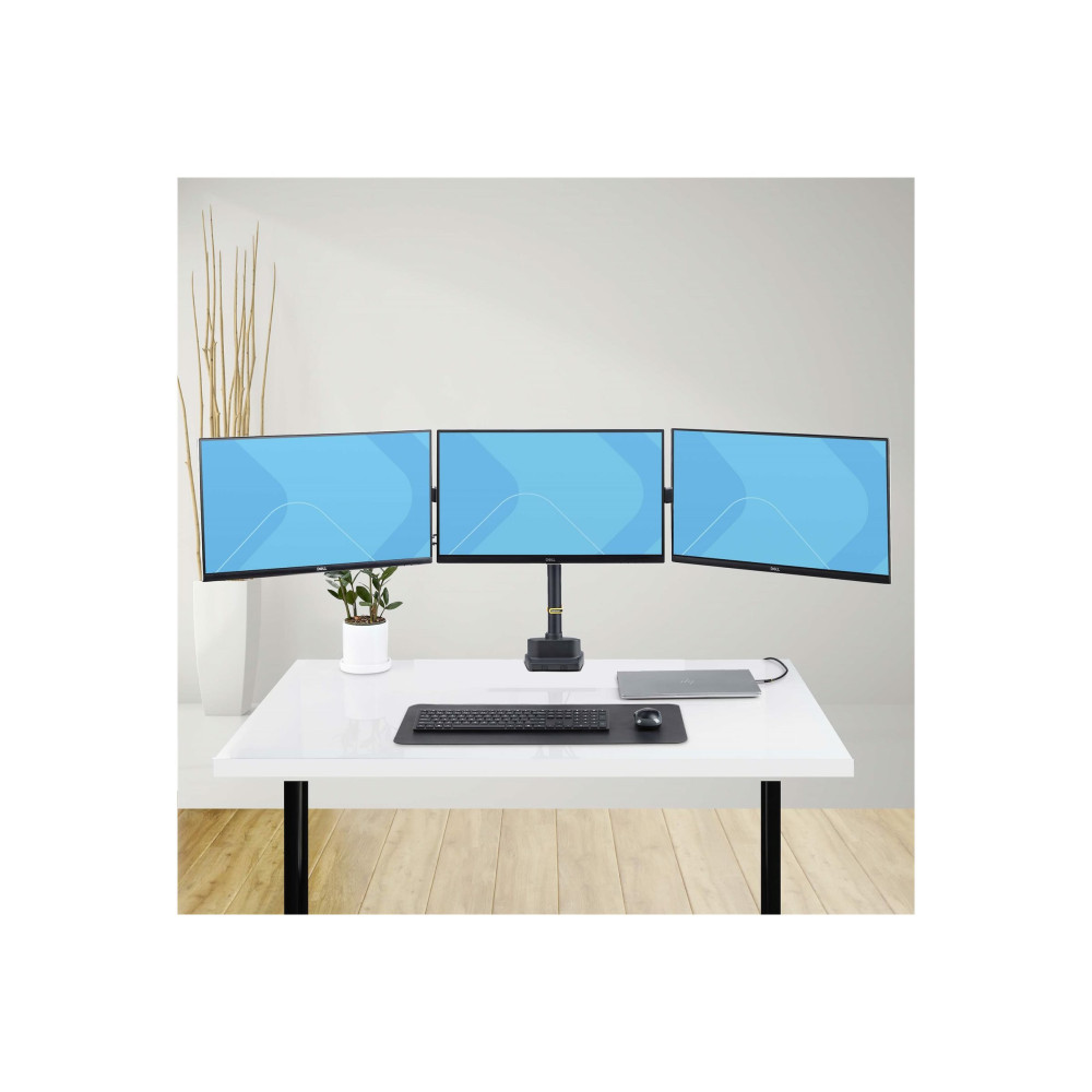 Produktbild för StarTech.com Triple Monitor Desk Mount For Up To Three 27in Screens, VESA 75x75/100x100, Tool-Less Arm Adjustments, C-Clamp/Grommet Mount, Spring-Assisted Arms monteringssats - justerbar arm - för 3 LCD-bildskärmar - svart