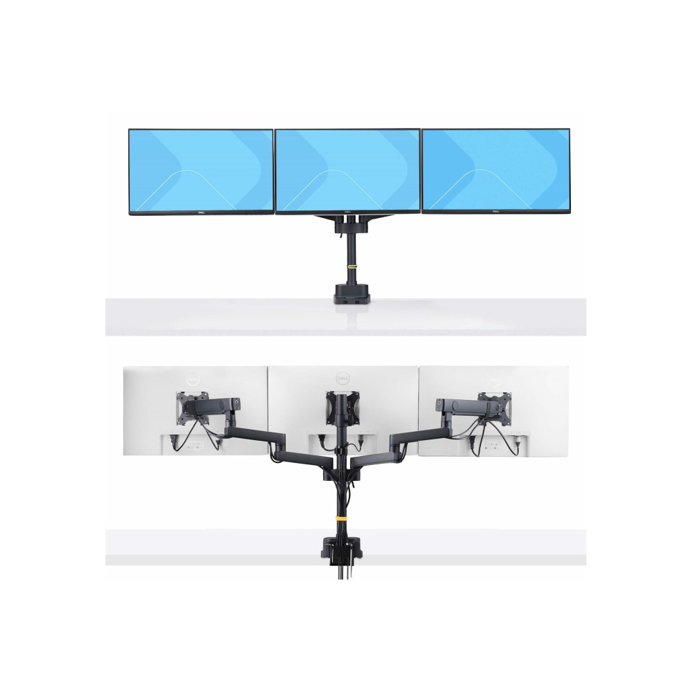 Produktbild för StarTech.com Triple Monitor Desk Mount For Up To Three 27in Screens, VESA 75x75/100x100, Tool-Less Arm Adjustments, C-Clamp/Grommet Mount, Spring-Assisted Arms monteringssats - justerbar arm - för 3 LCD-bildskärmar - svart