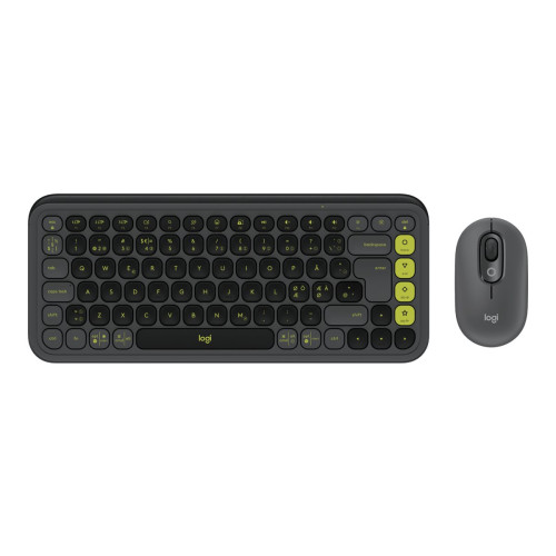 Logitech Logitech POP Icon Combo - sats med tangentbord och mus - QWERTY - nordiskt (danska/finska/norska/svenska) - grafit, grön Inmatningsenhet