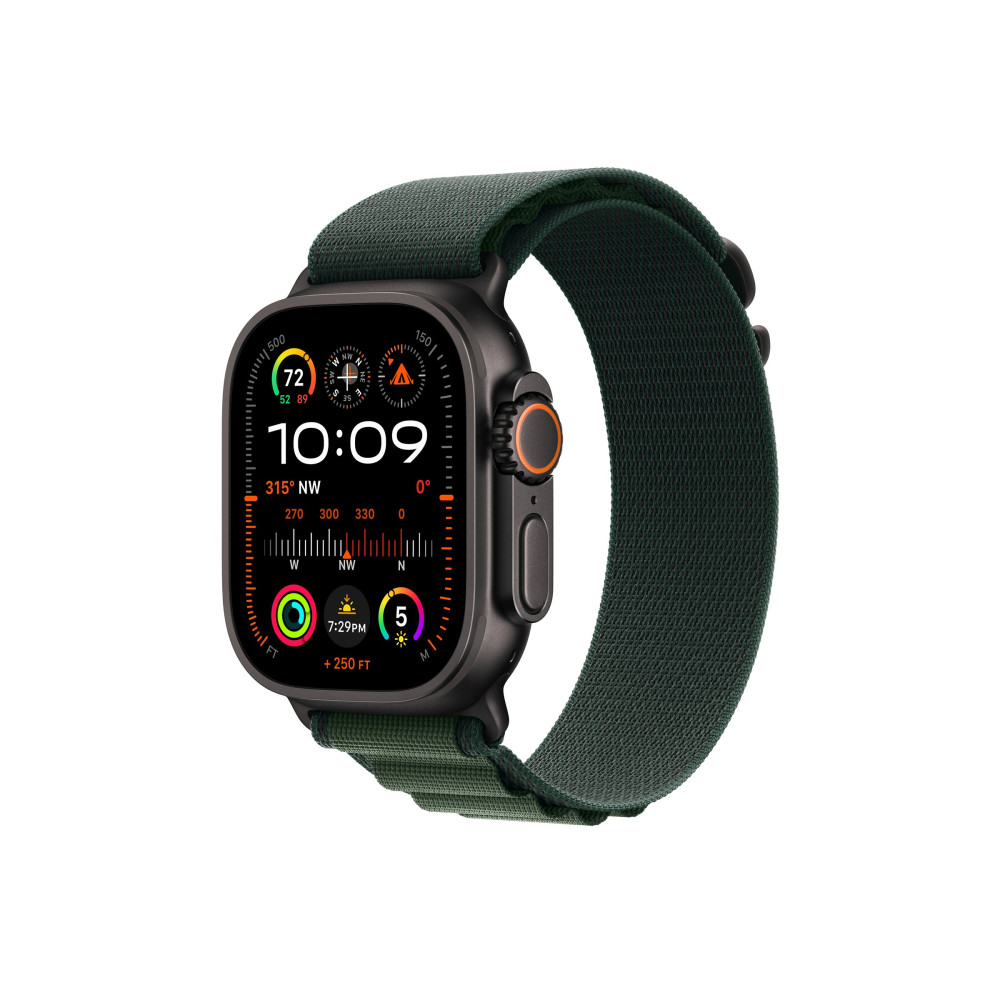 Produktbild för Apple Watch Ultra 2 - svart titan - smart klocka med Alpine Loop - mörkgrön - 64 GB