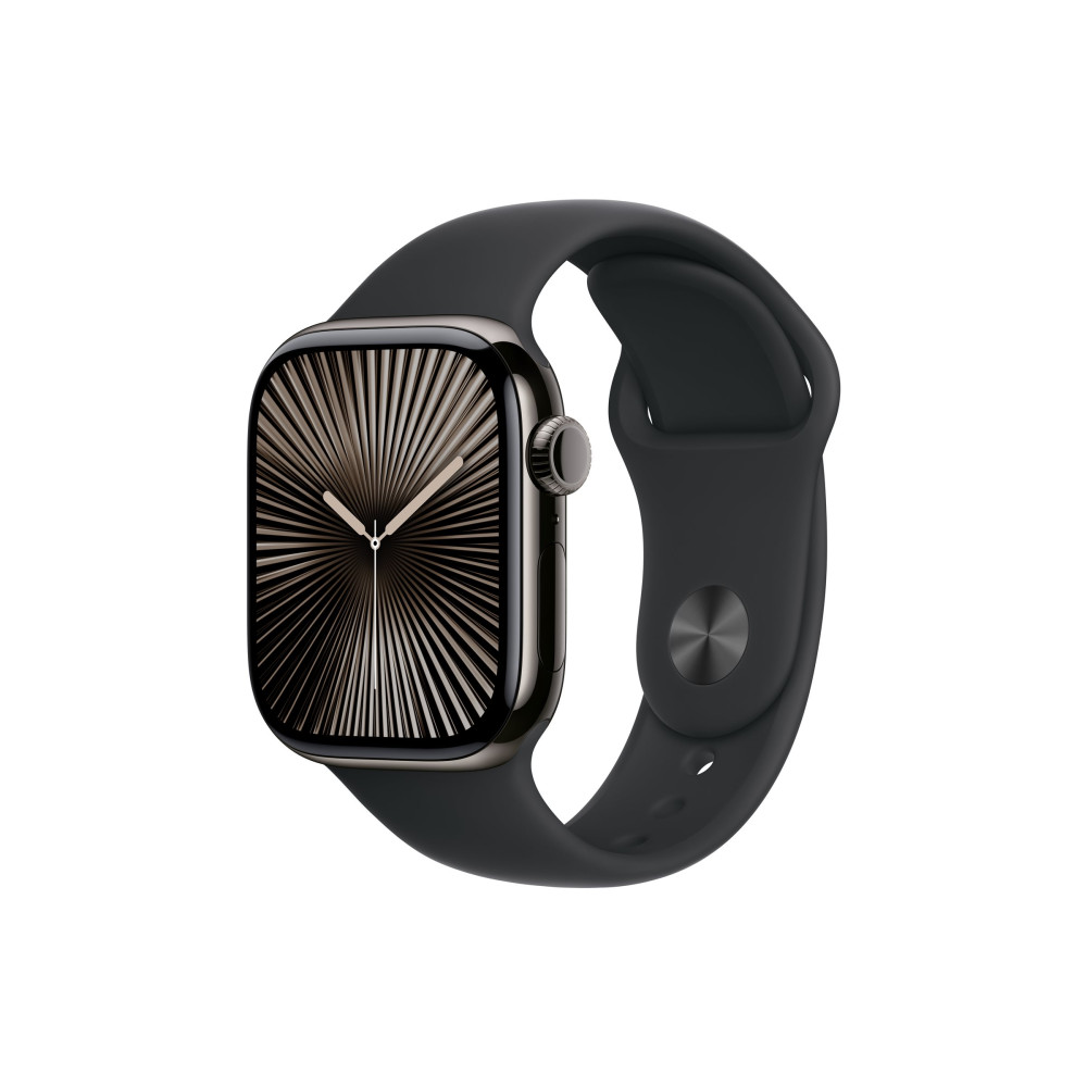 Produktbild för Apple Watch Series 10 (GPS + Cellular) - skiffer titan - smart klocka med sportband - svart - 64 GB
