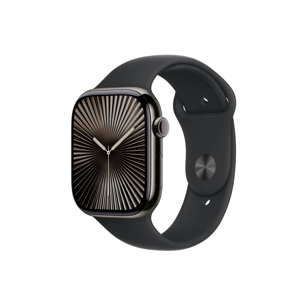Produktbild för Apple Watch Series 10 (GPS + Cellular) - skiffer titan - smart klocka med sportband - svart - 64 GB