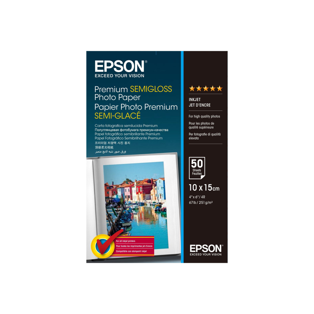 Produktbild för Epson Premium Semigloss Photo Paper - fotopapper - halvblank - 50 ark - 100 x 150 mm - 251 g/m²