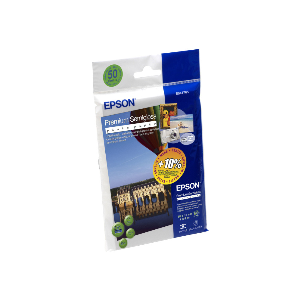 Produktbild för Epson Premium Semigloss Photo Paper - fotopapper - halvblank - 50 ark - 100 x 150 mm - 251 g/m²