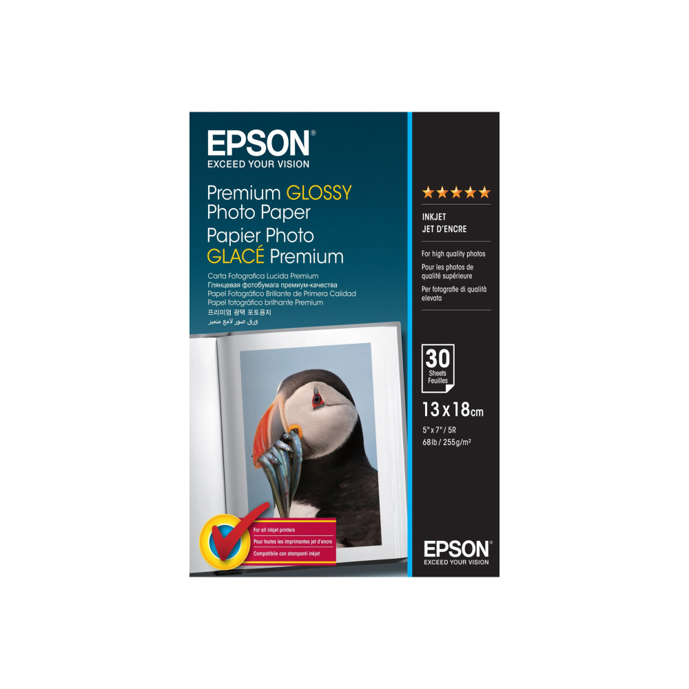 Produktbild för Epson Premium Glossy Photo Paper - fotopapper - blank - 30 ark - 130 x 180 mm - 255 g/m²
