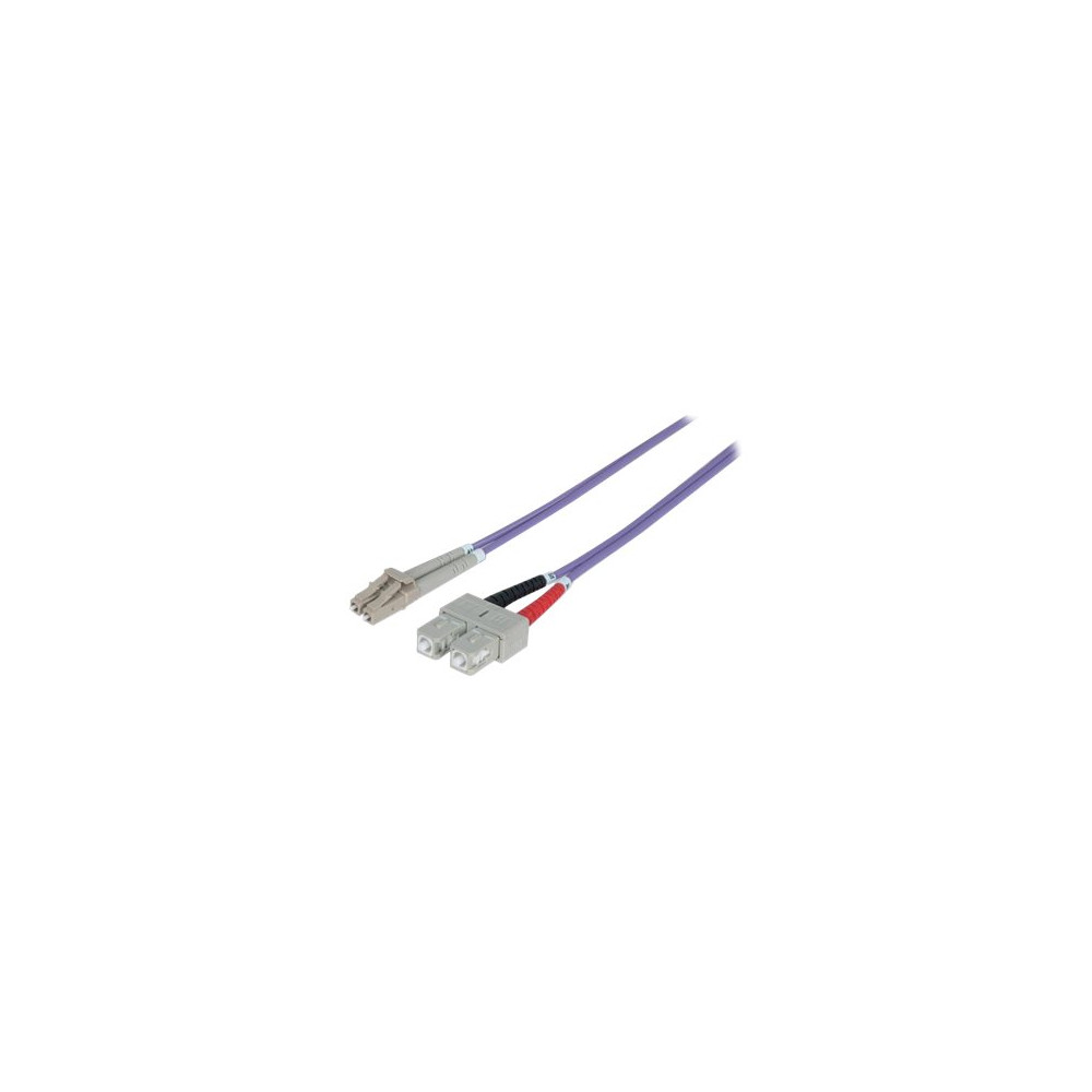 Produktbild för Intellinet Fiber Optic Patch Cable, OM4, LC/SC, 3m, Violet, Duplex, Multimode, 50/125 µm, LSZH, Fibre, Lifetime Warranty, Polybag - patch-kabel - 3 m - violett