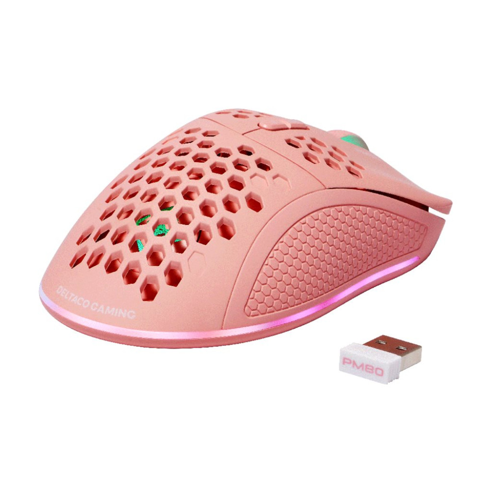 Produktbild för DELTACO GAMING PM80 - mus - USB, 2.4 GHz - rosa