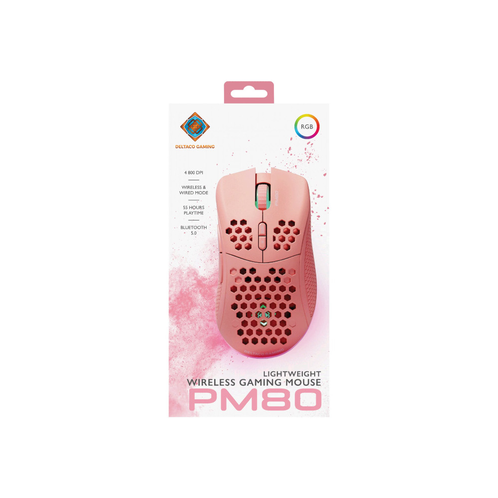 Produktbild för DELTACO GAMING PM80 - mus - USB, 2.4 GHz - rosa