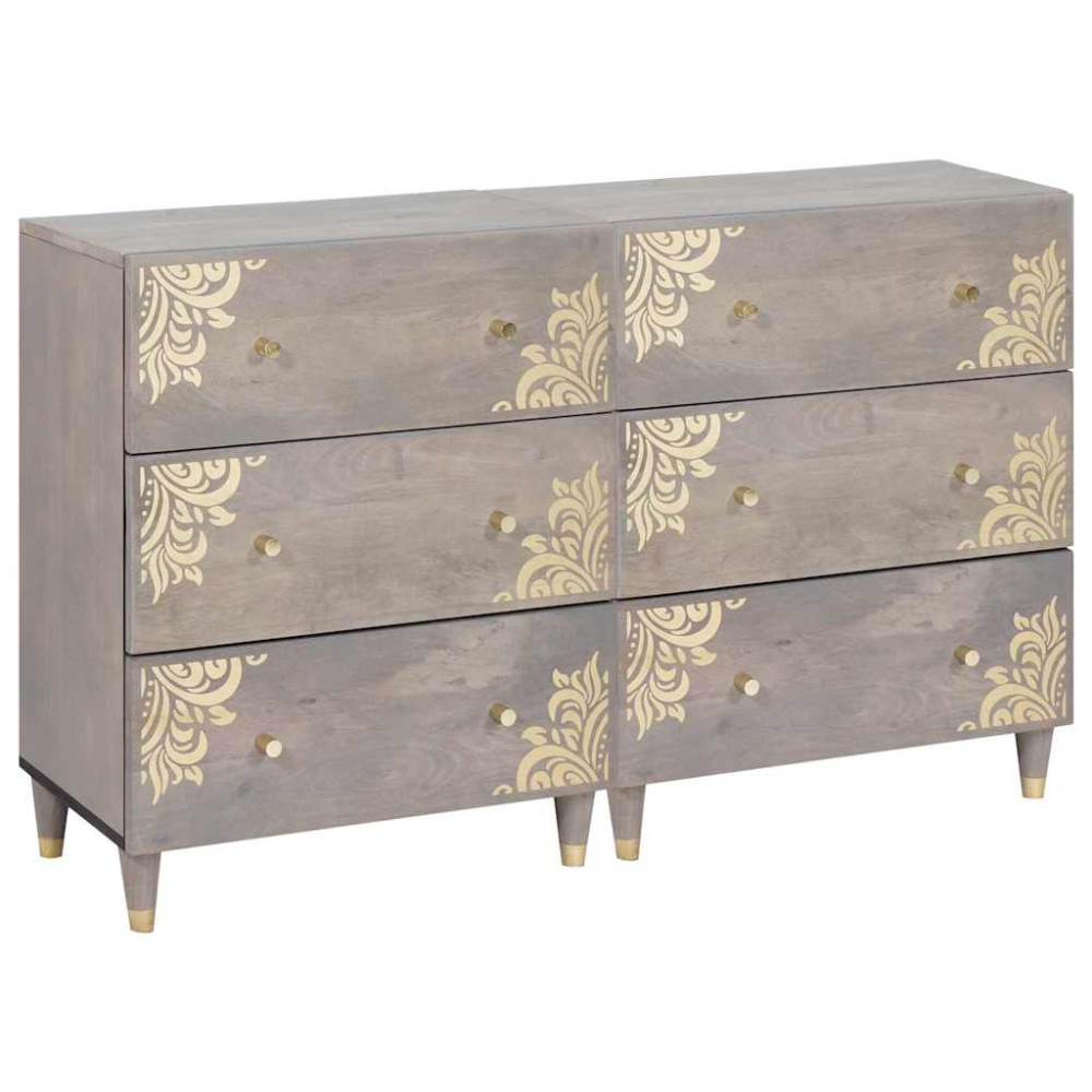 Produktbild för Sideboard med låda 2 pcs Grå 60 x 33 x 75 cm Massivt mangoträ