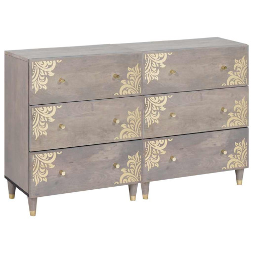 vidaXL Sideboard med låda 2 pcs Grå 60 x 33 x 75 cm Massivt mangoträ