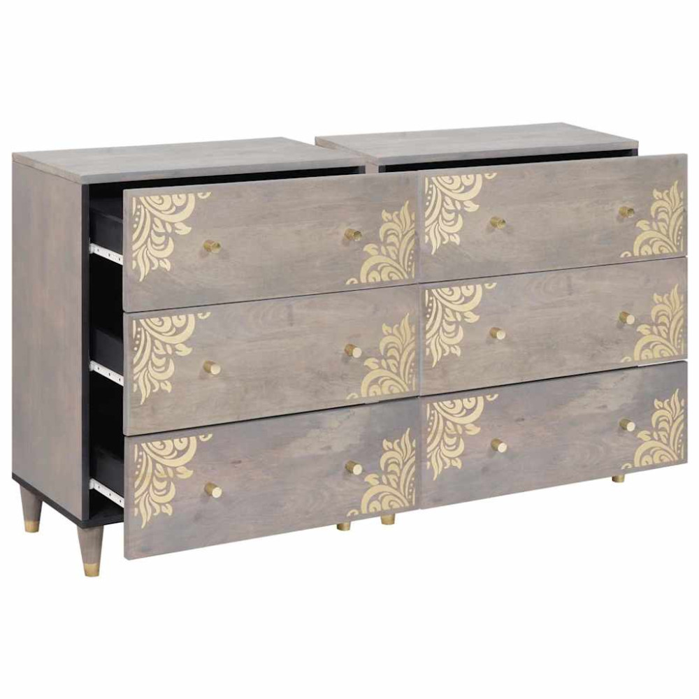Produktbild för Sideboard med låda 2 pcs Grå 60 x 33 x 75 cm Massivt mangoträ