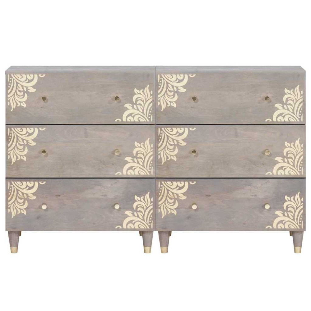 Produktbild för Sideboard med låda 2 pcs Grå 60 x 33 x 75 cm Massivt mangoträ