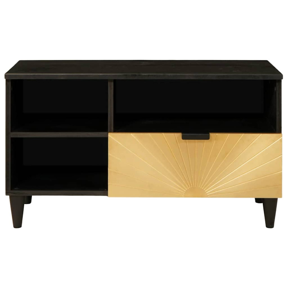 Produktbild för TV-skåp med låda Svart och Guld 80 x 33 x 46 cm Konstruerat trä