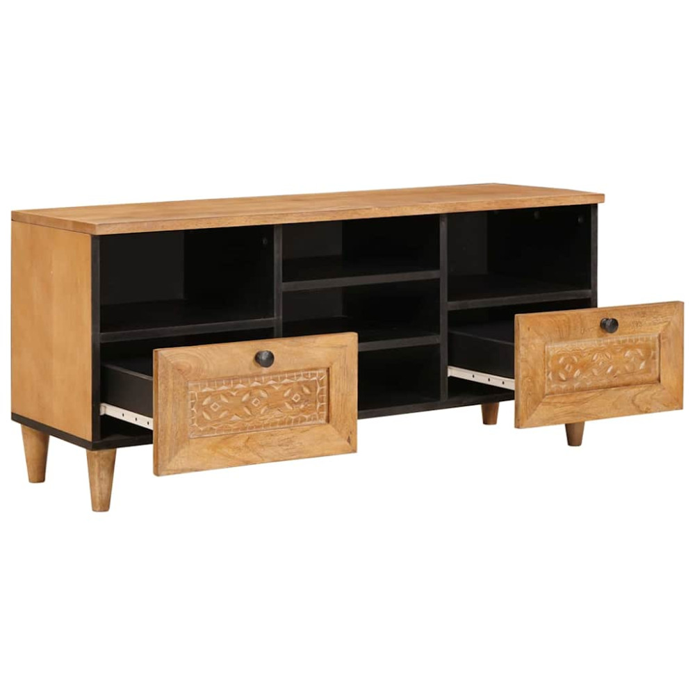 Produktbild för TV-skåp med låda med hylla 100 x 33 x 46 cm Massivt mangoträ