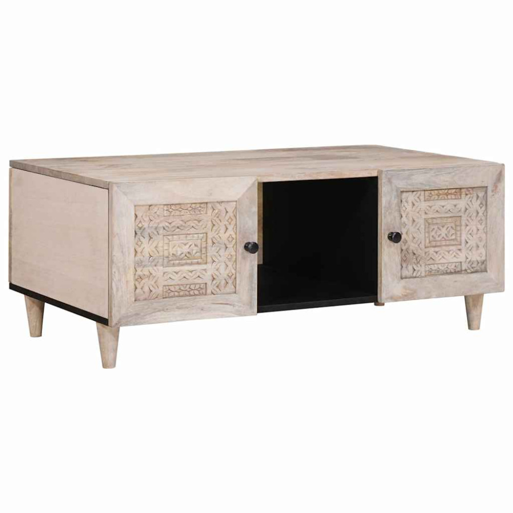 Produktbild för Kaffeebord Blekt Vitt 100 x 54 x 40 cm Massivt mangoträ