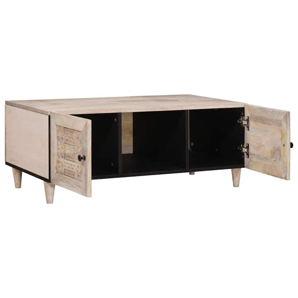 Produktbild för Kaffeebord Blekt Vitt 100 x 54 x 40 cm Massivt mangoträ
