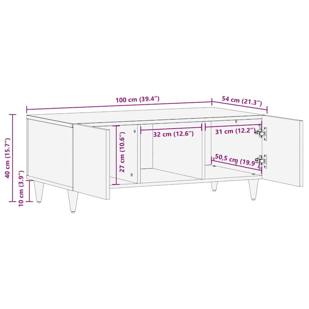 Produktbild för Kaffeebord Blekt Vitt 100 x 54 x 40 cm Massivt mangoträ