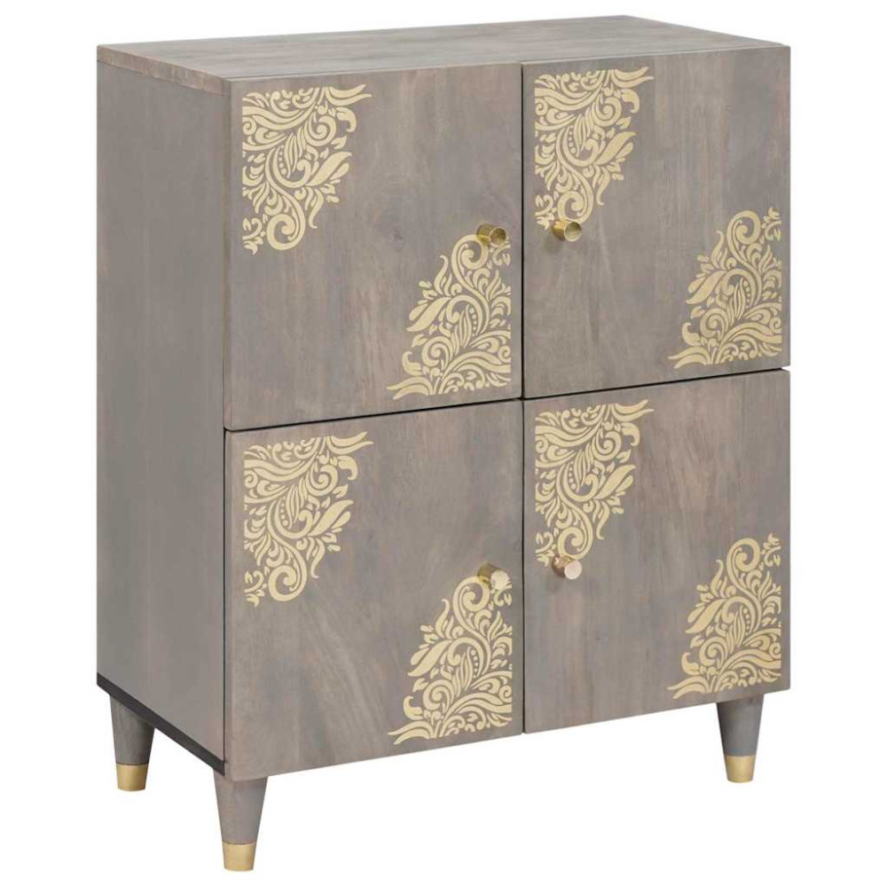 Produktbild för Sideboard Grå och Guld 60 x 33 x 75 cm Massivt mangoträ