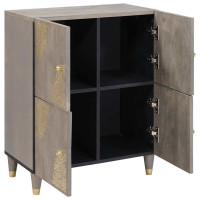 Produktbild för Sideboard Grå och Guld 60 x 33 x 75 cm Massivt mangoträ