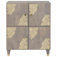 Produktbild för Sideboard Grå och Guld 60 x 33 x 75 cm Massivt mangoträ