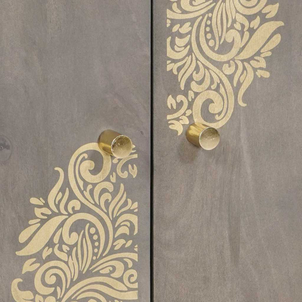 Produktbild för Sideboard Grå och Guld 60 x 33 x 75 cm Massivt mangoträ