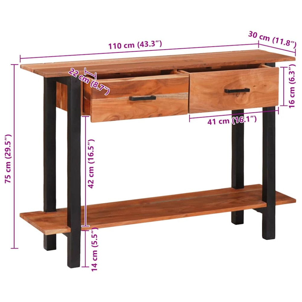 Produktbild för Konsolbord med låda med hylla Brun och svart 110 x 30 x 75 cm
