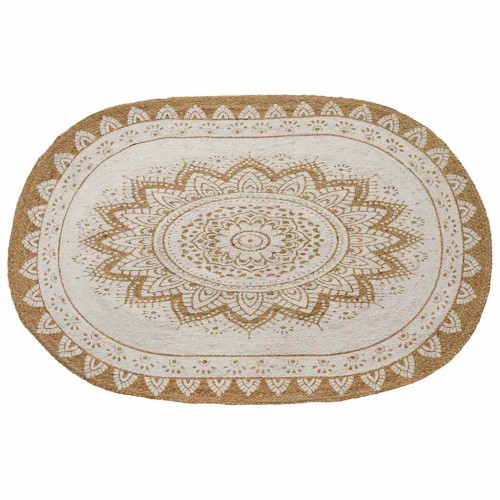 vidaXL Områdesmattor Blommor Naturlig med vit tryck 100 x 152 cm Jute