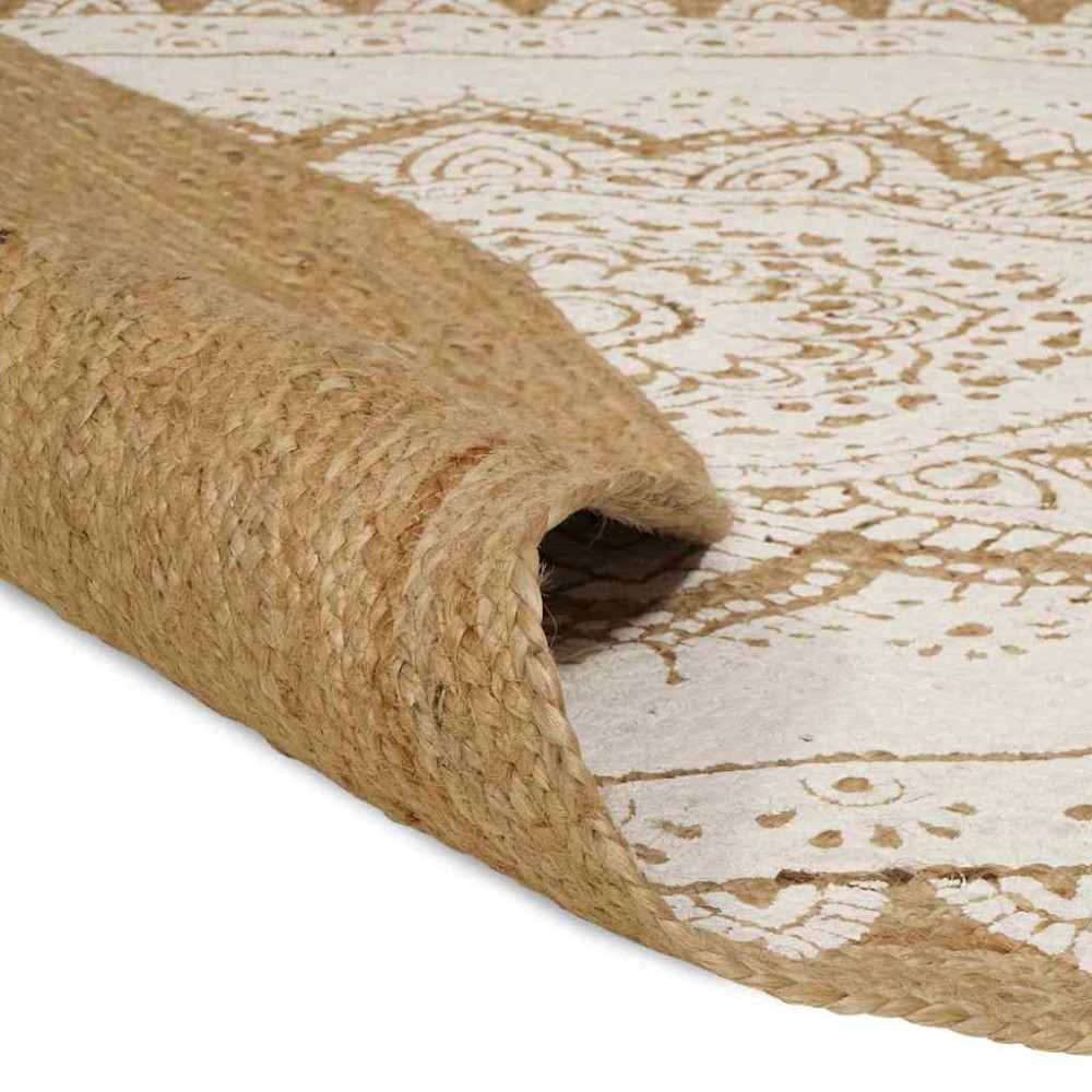 Produktbild för Områdesmattor Blommor Naturlig med vit tryck 100 x 152 cm Jute