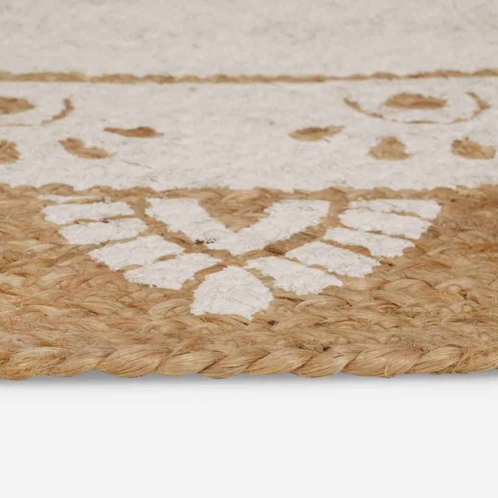 Produktbild för Områdesmattor Blommor Naturlig med vit tryck 100 x 152 cm Jute