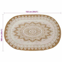 Produktbild för Områdesmattor Blommor Naturlig med vit tryck 100 x 152 cm Jute