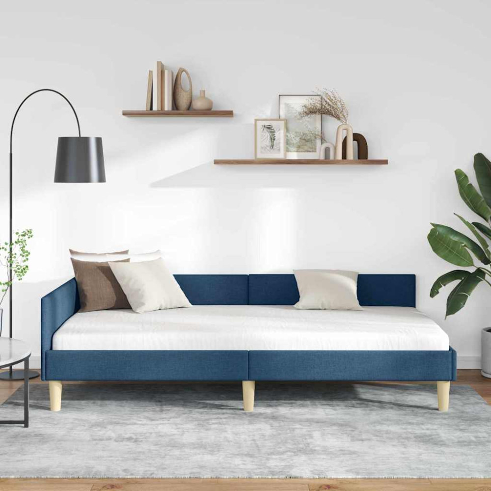 Produktbild för Hörn Sängram Blå 80 x 200 cm tyg