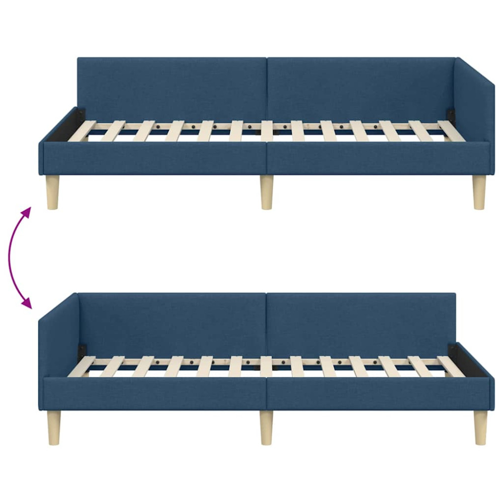 Produktbild för Hörn Sängram Blå 80 x 200 cm tyg