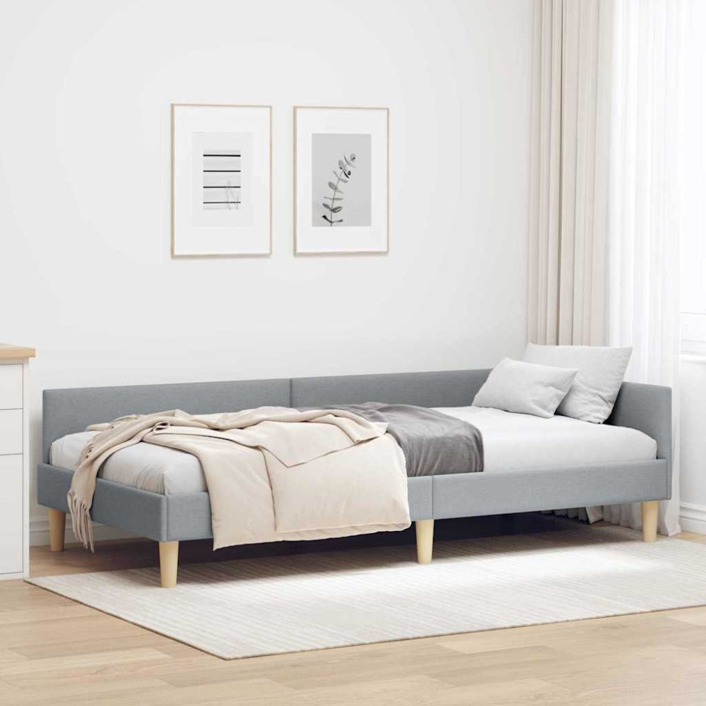 Produktbild för Hörn Sängram Ljusgrå 90 x 190 cm tyg