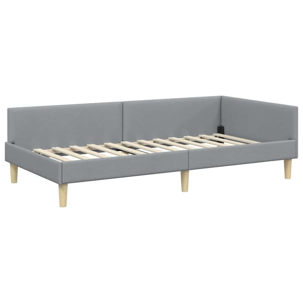 Produktbild för Hörn Sängram Ljusgrå 90 x 190 cm tyg