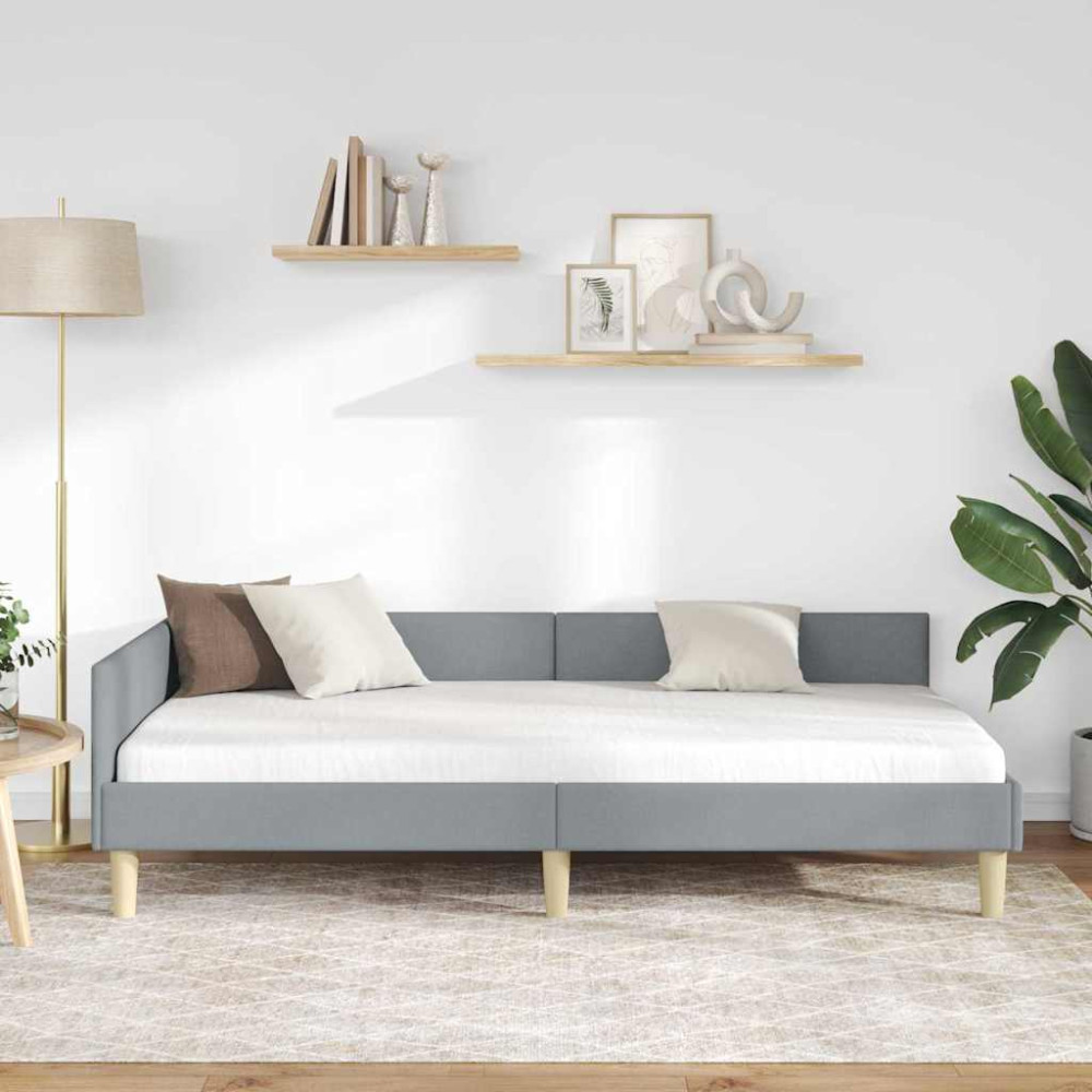 Produktbild för Hörn Sängram Ljusgrå 90 x 190 cm tyg