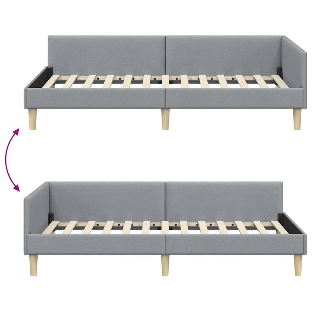 Produktbild för Hörn Sängram Ljusgrå 90 x 190 cm tyg