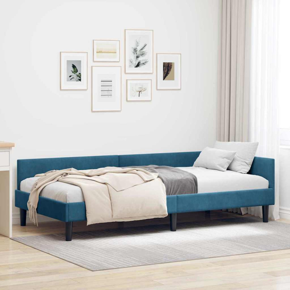 Produktbild för Hörn Sängram med huvudgavel Blå 90 cm x 190 cm Sammet