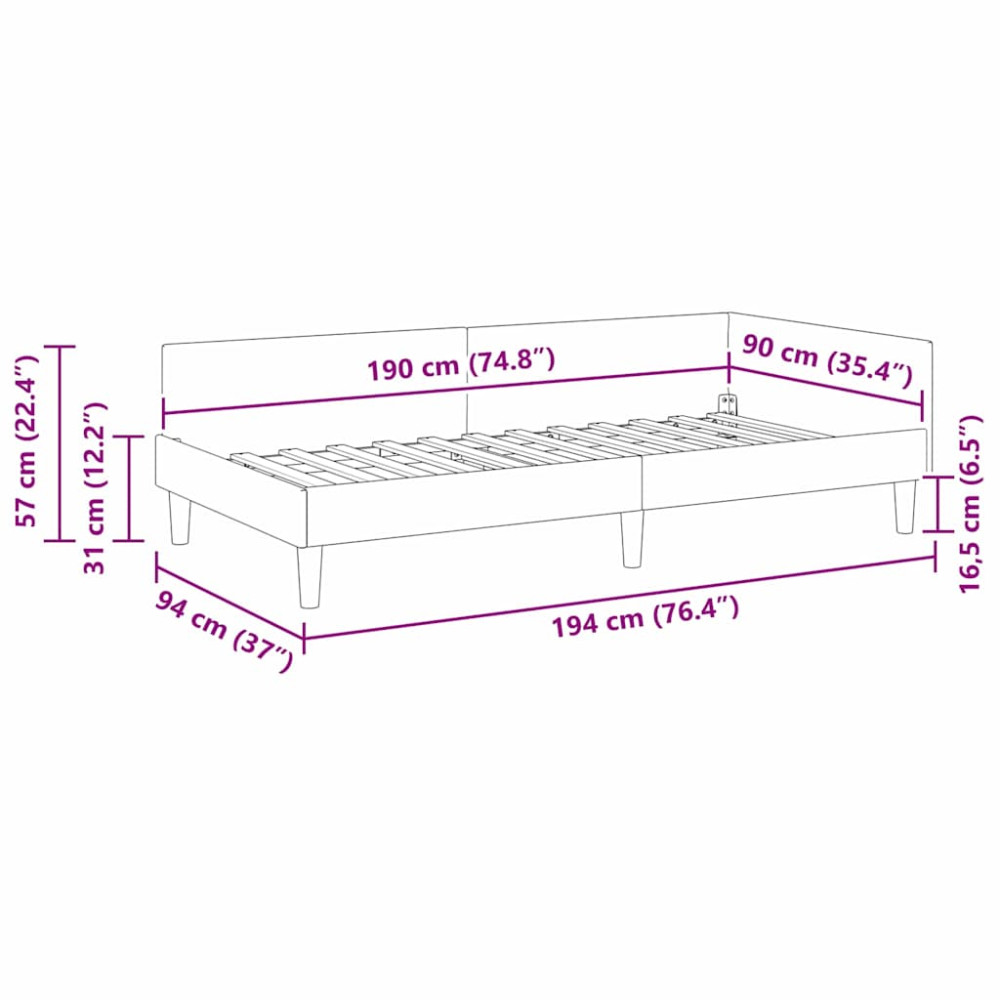 Produktbild för Hörn Sängram med huvudgavel Blå 90 cm x 190 cm Sammet