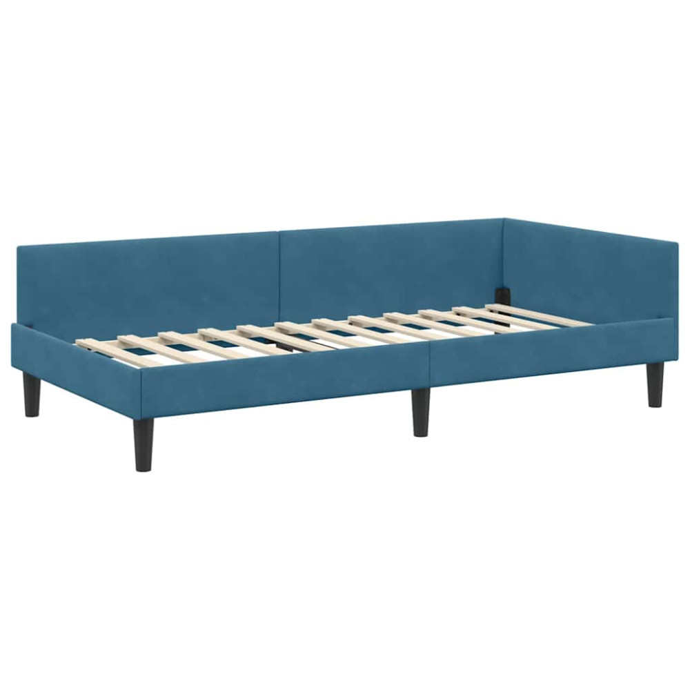 Produktbild för Hörn Sängram med huvudgavel Blå 90 cm x 190 cm Sammet