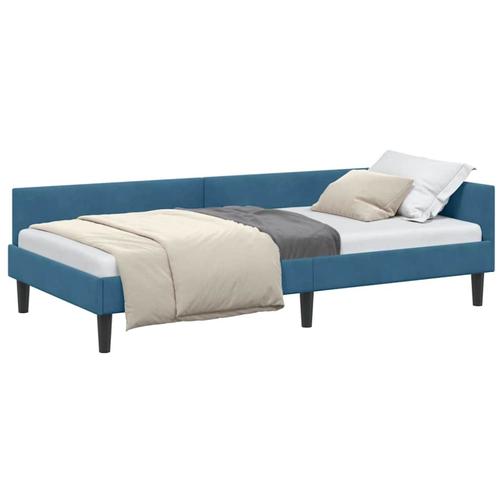 Produktbild för Hörn Sängram med huvudgavel Blå 90 cm x 190 cm Sammet