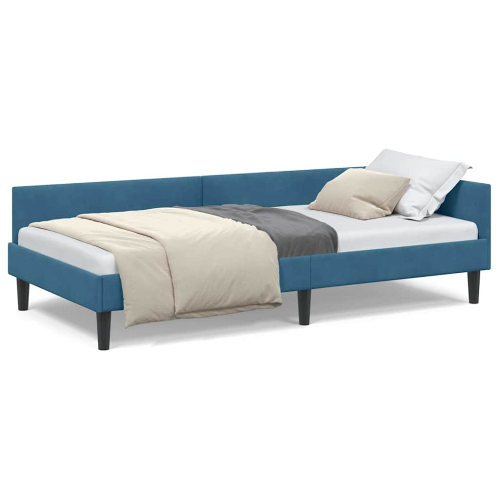 Produktbild för Hörn Sängram med huvudgavel Blå 90 cm x 190 cm Sammet