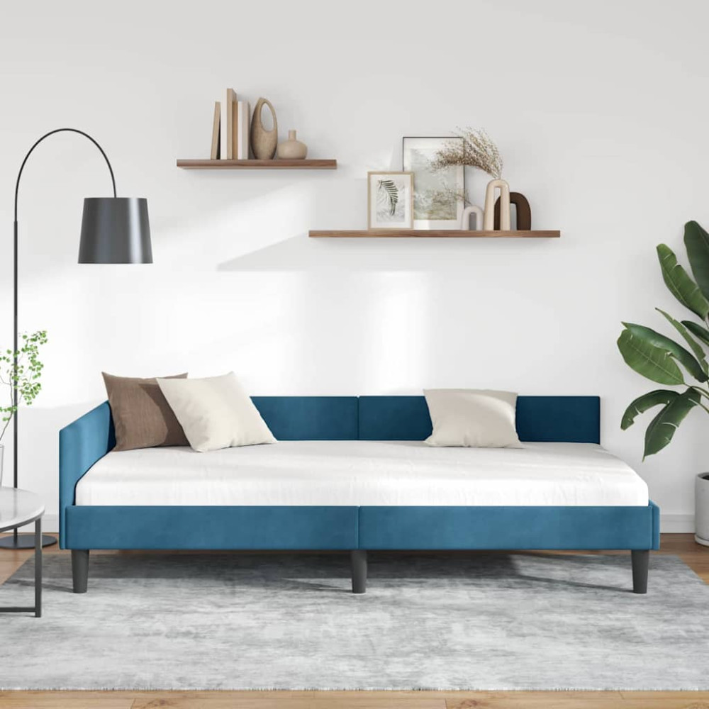 Produktbild för Hörn Sängram med huvudgavel Blå 90 cm x 190 cm Sammet
