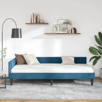 Produktbild för Hörn Sängram med huvudgavel Blå 90 cm x 190 cm Sammet